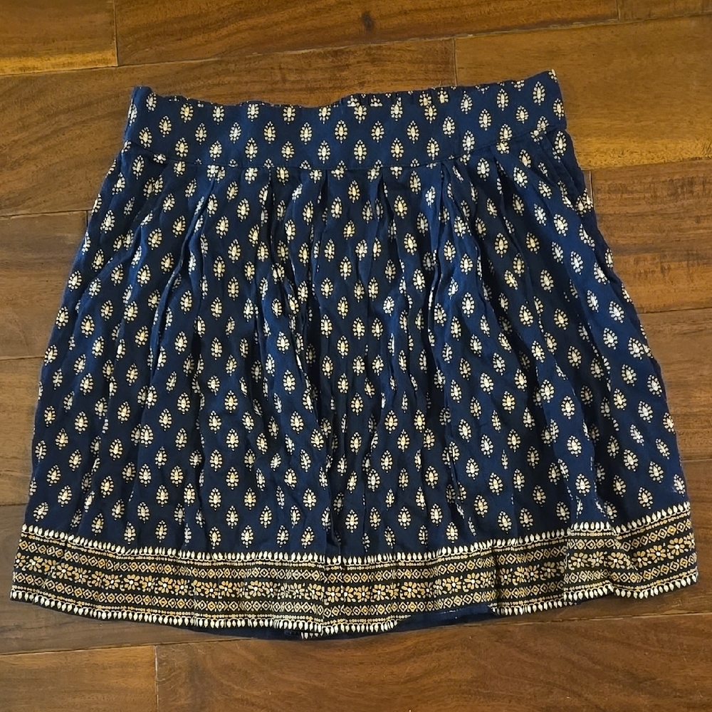 GAP Navy and Gold Patterned A-Line Skirt